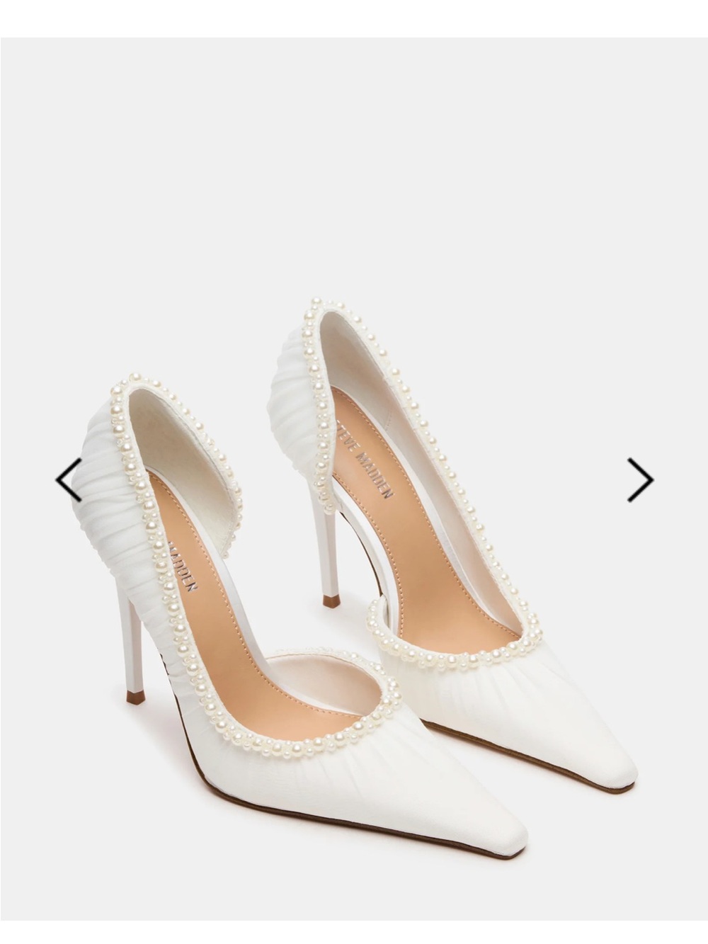 Steve Madden White Pearl-Trim Pointed Toe Stiletto Pumps